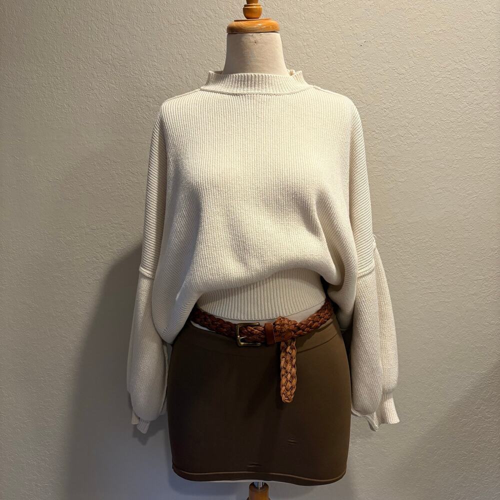 EMORY PARK Oversized Chunky Sweater Exaggerated Balloon Sleeves Bone SzM Cozy